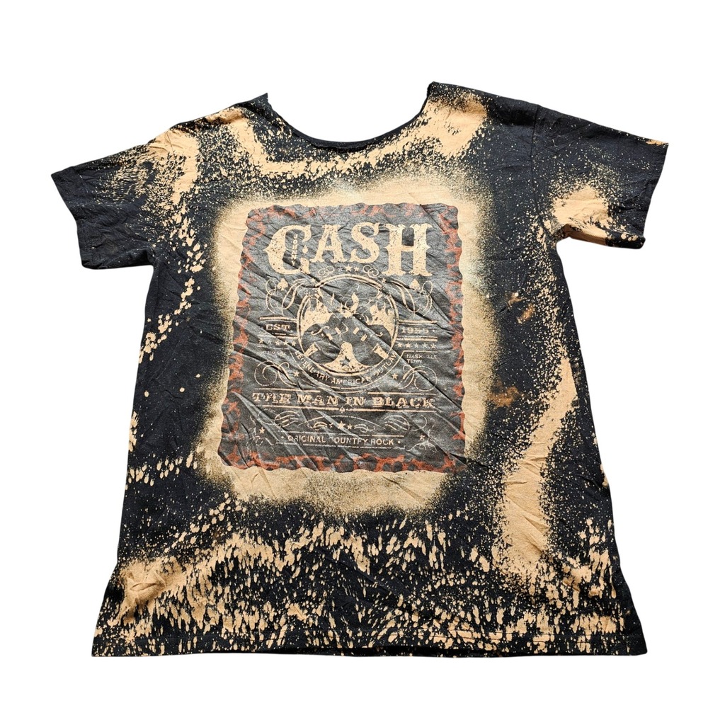Johnny Cash The Man In Black Bleached Graphic T-Shirt Mens S Black Country Rock